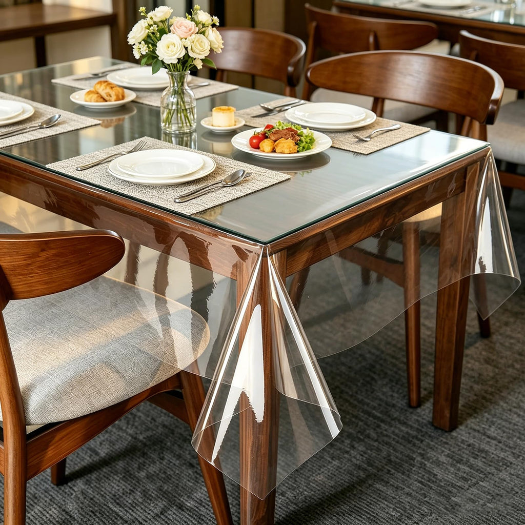 Heavy Duty Clear Plastic Tablecloth Protector - 100% Waterproof, Oil & Stain Resistant PVC Table Cover for Dining