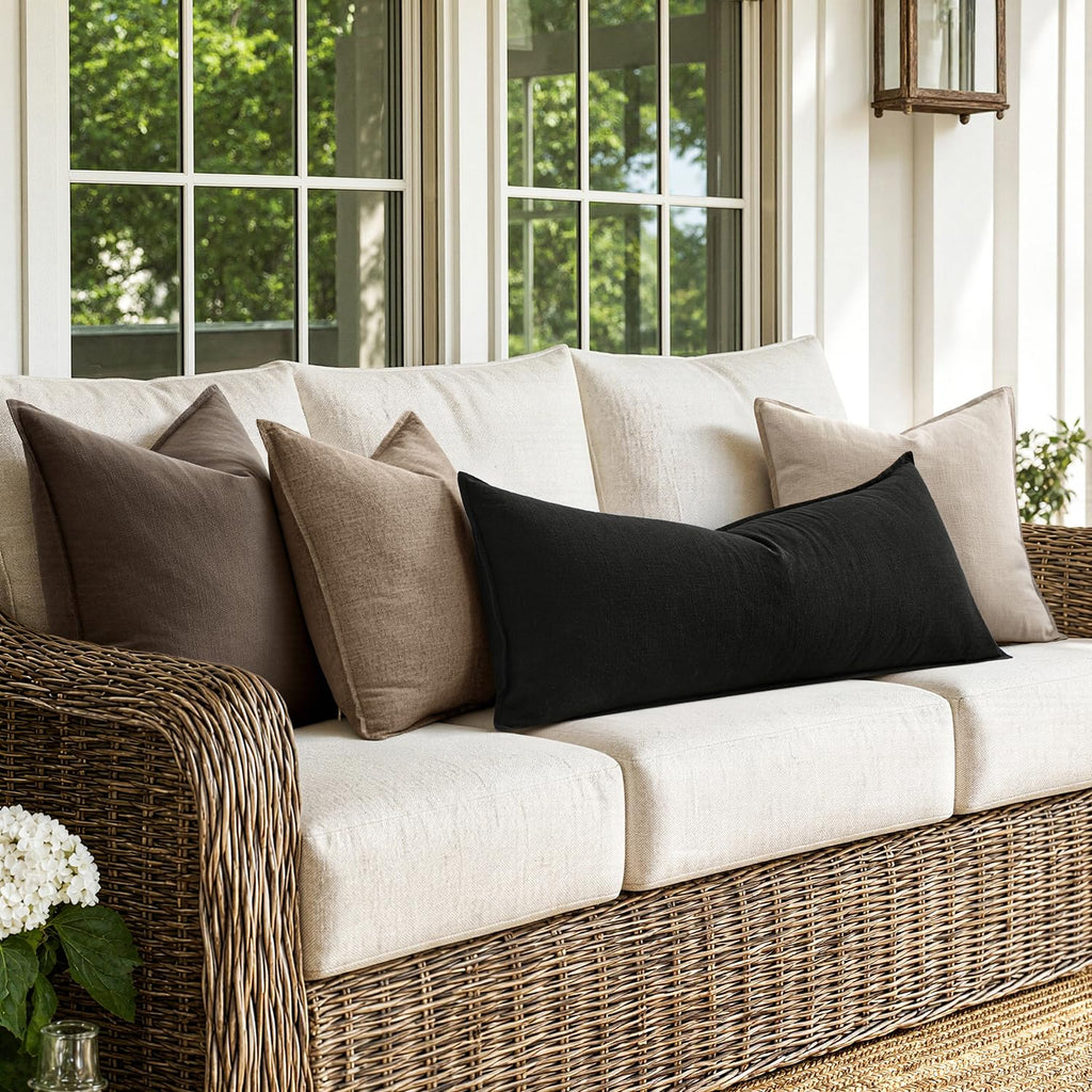 Decorative Linen Lumbar Pillow Cover 14x36 Inch Black