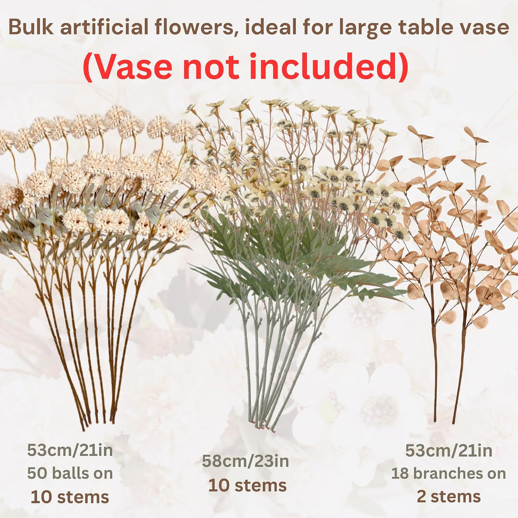 Beige Silk Flower Arrangements Decor, Large Floral Centerpieces For Tables - Set of 22