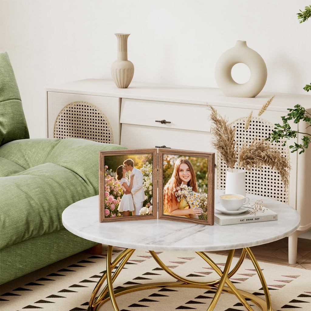 8x10 Double Picture Frame, Hinged 2 Photo Frames, Rosewood
