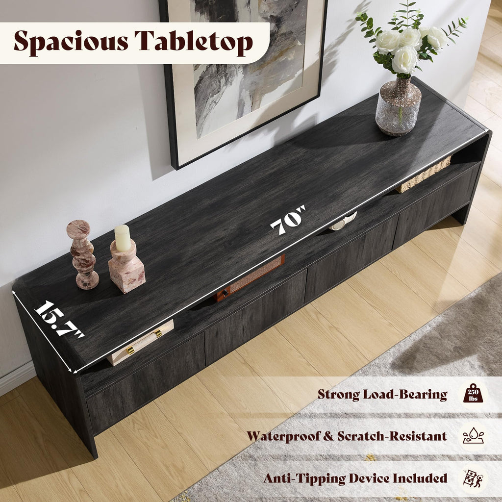 70" Modern Curved TV Stand with Storage for TVs Up to 80"
