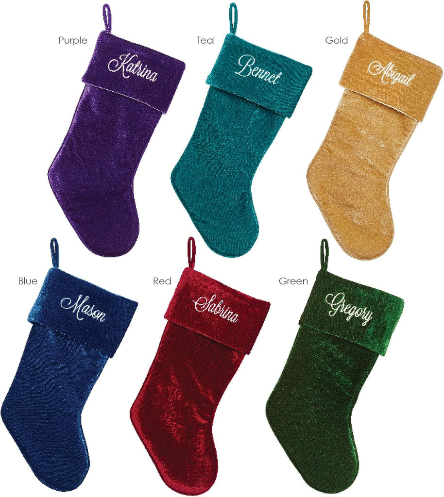Red Velvet with Name Embroidered | Family Stockings | Festive Holiday Home Décor | Ready to Hang