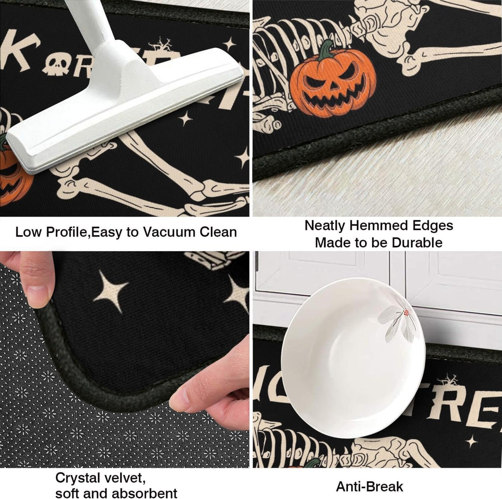Halloween Kitchen Decor Rugs Set,Skeleton Kitchen Rugs and Mats Non Skid Washable Absorbent Kitchen - Set of 2