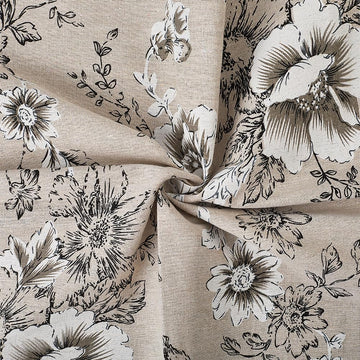 1 Yard 63 Inch Black White Floral Linen Fabric Flower Pattern Canvas Supple Breathable Needlework Embroidered Cloth