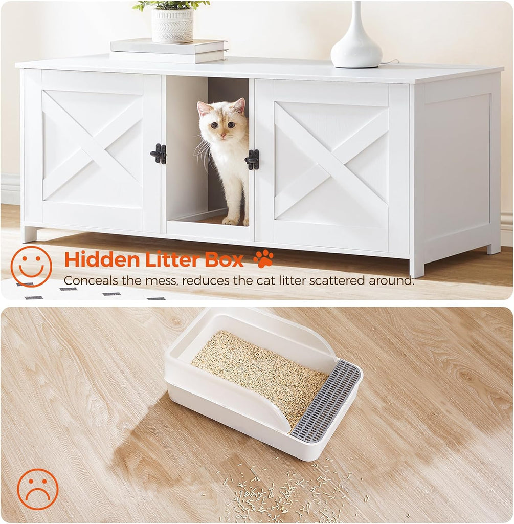 Cat Litter Box Enclosure for 2 Cats, 47.2" Hidden Litter Box Furniture with Double Room, Wooden Cats Washroom