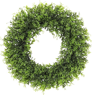 22inch Artificial Boxwood Wreath for Front Door, Spring Summer Wreath Faux Greenery Leaves Wreath for Front Door Wall