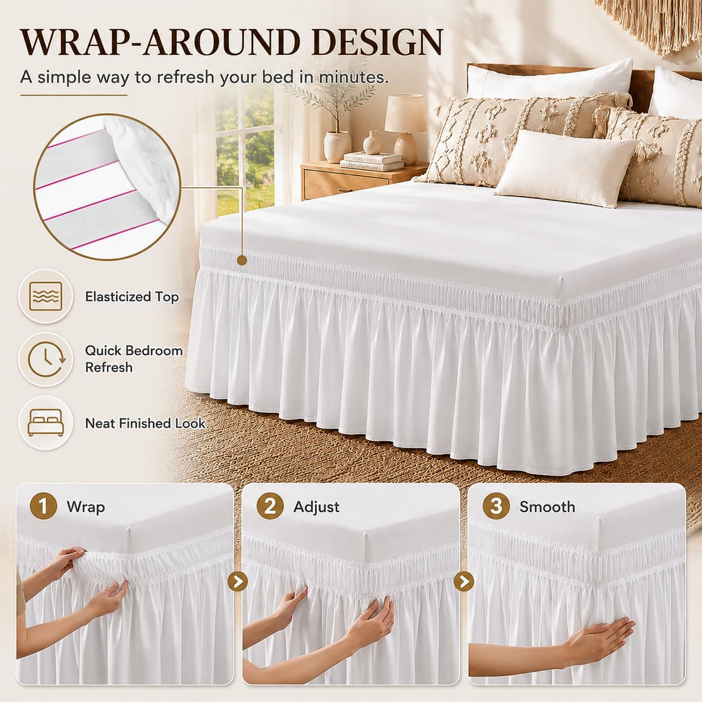 White King Bed Skirt 14 Inch Drop, Elastic Wrap Dust Ruffle