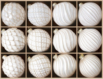 Christmas Ball Ornaments Set of 12, 3.14" White Gold Vintage