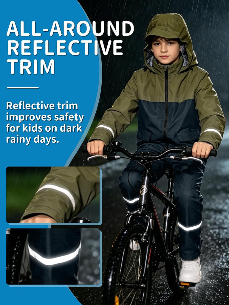 Kids Rain Suit Gear Boys Youth Rain Jacket and Pant Set