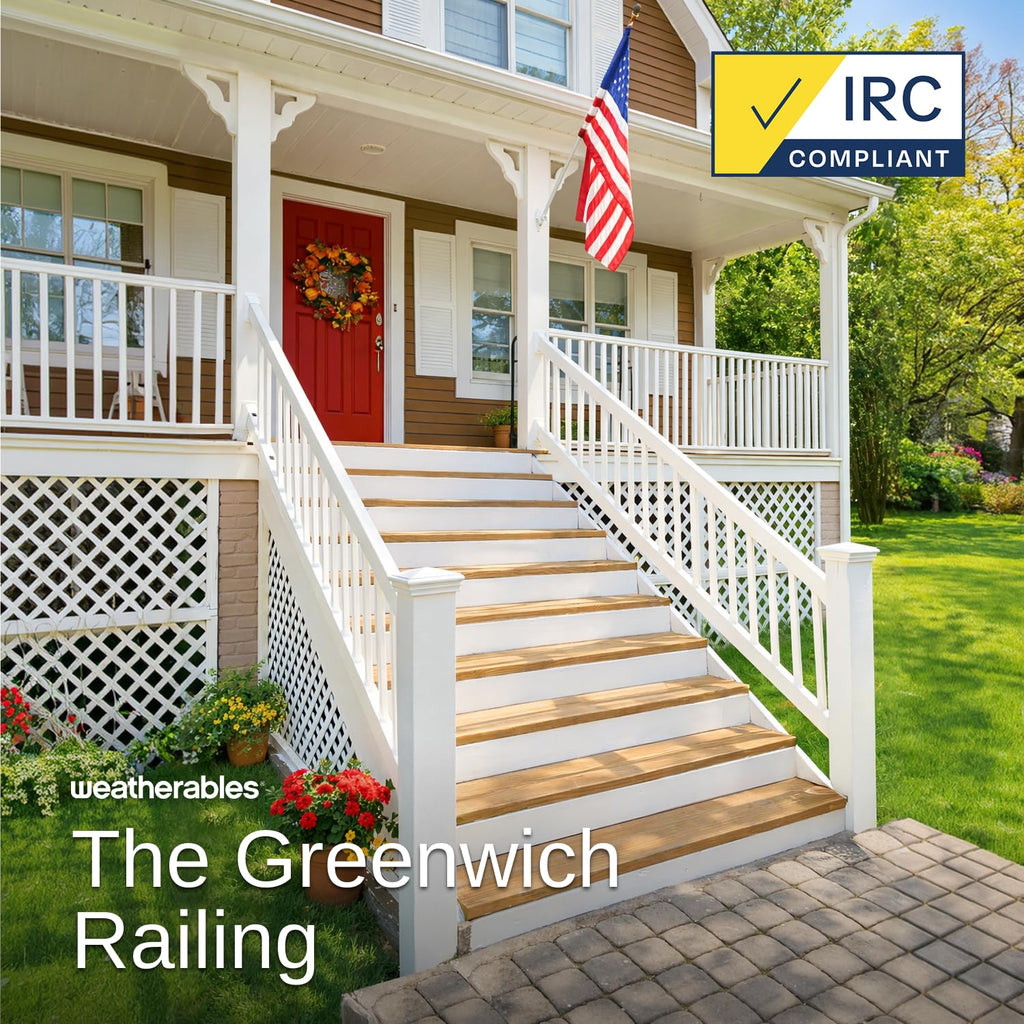 Greenwich Porch and Deck Railing Kit - Vinyl Railing for Stairs on Decks, Porches, Balconies, and More, Versatile DIY