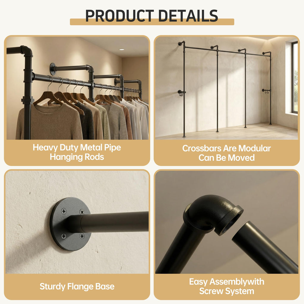 Wall Mounted Closet System, 6 Hanging Rods