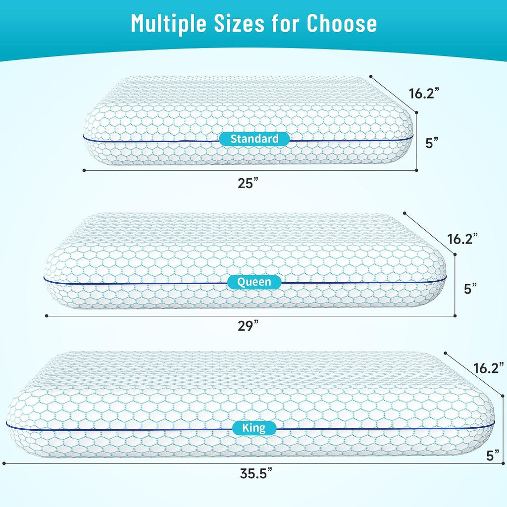 Bed Pillows for Sleeping 2PCS, Memory Foam, King Size, Blue | For Side, Back, Stomach Sleepers, Soft & Supportive
