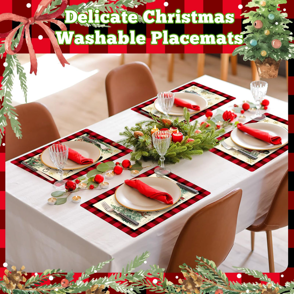 6 Pcs Christmas Placemats 17 x 12" Winter Table Mats, Classic