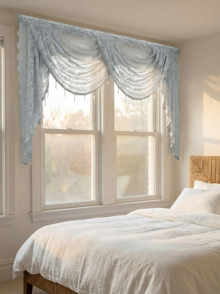 Grey Lace Window Valance Curtains Swag Victorian Gothic Style