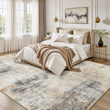 8x10 Washable Abstract Area Rug, Gold Pattern Non-Slip Carpet for Living Room Bedroom