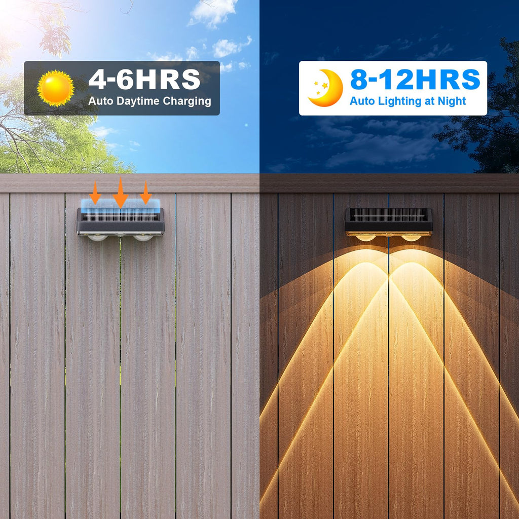Solar Fence Lights, 12 Pack Deck Light, Led Lights Warm White Outdoor Wall Lights, IP45 Solar Powered Light Waterproof