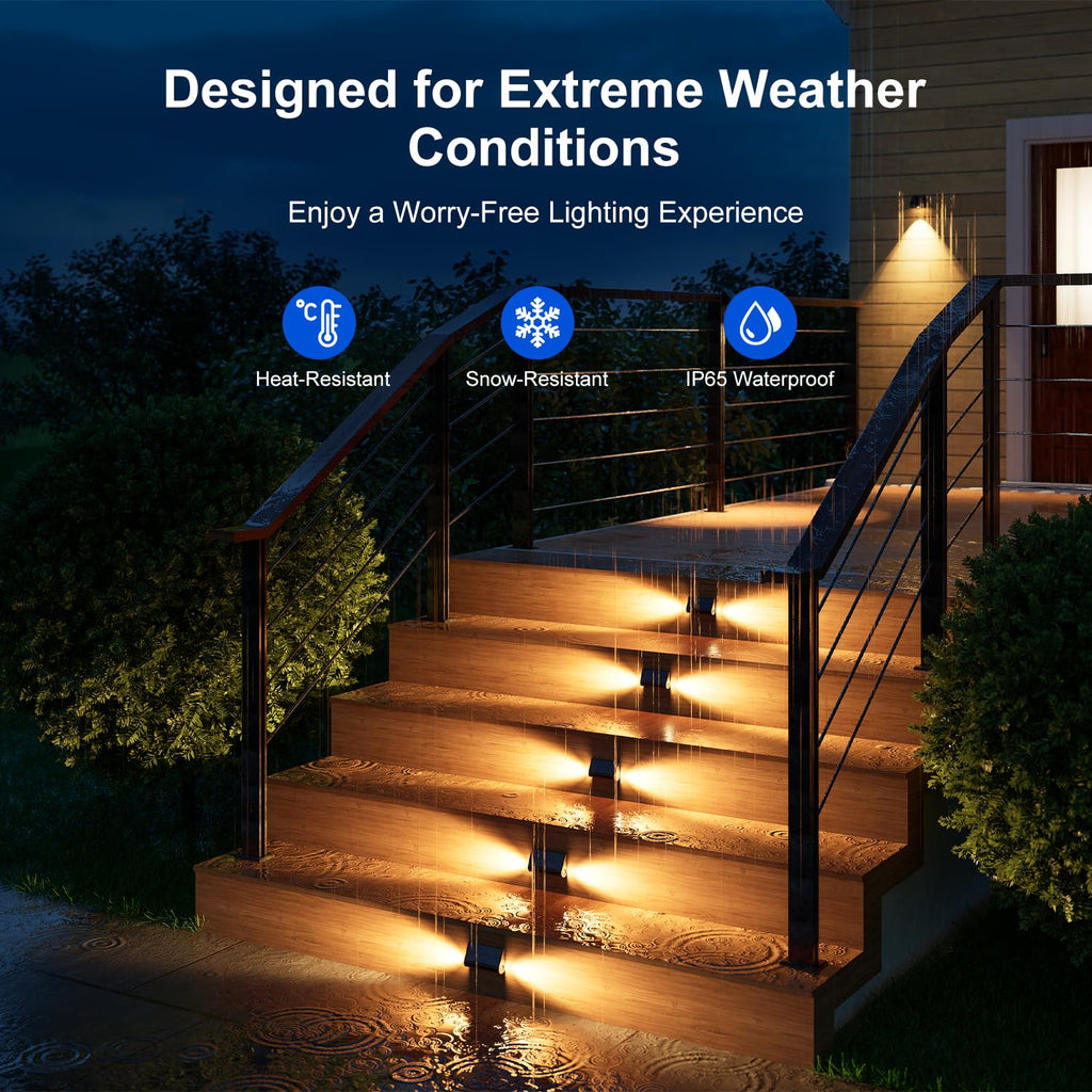 Solar Deck Stair Lights, Waterproof, 2-Sided Warm White LED