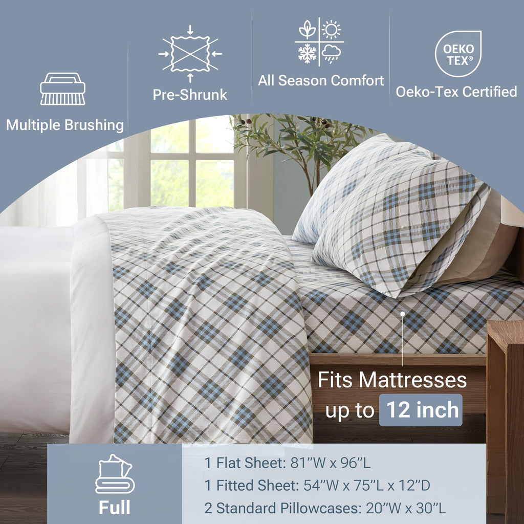 Cozy Flannel Sheets 100% Cotton, Full Sheet Set, 4 Piece