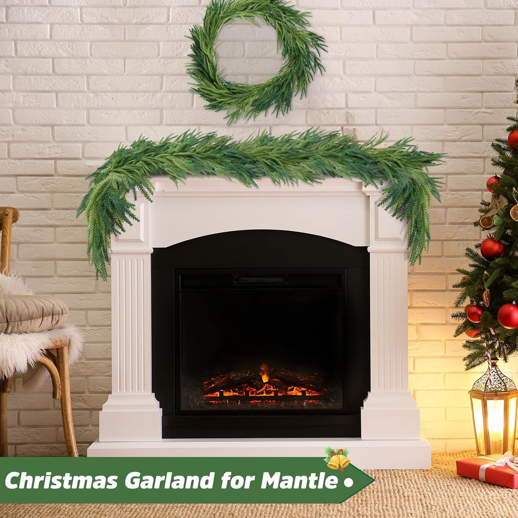 12FT Norfolk Pine Christmas Garland for Mantle Fireplace Table Stair