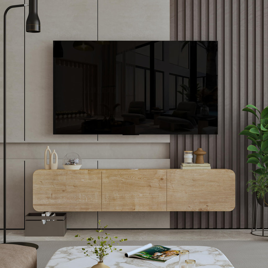 Mobili Modern Floating TV Stand Wall Mounted for 80 Inch TV, Oak Entertainment Center and TV Stands, Entertainment