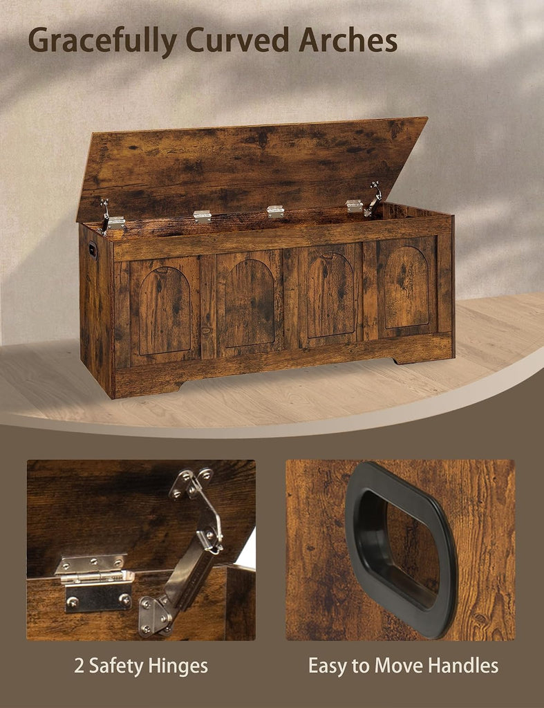 Storage Chest, Wooden Toy Box with Lid, 2 Soft-Close Hinges 47.2" | Entryway Shoe Bench, Finger-safe Flip-Top, Easy