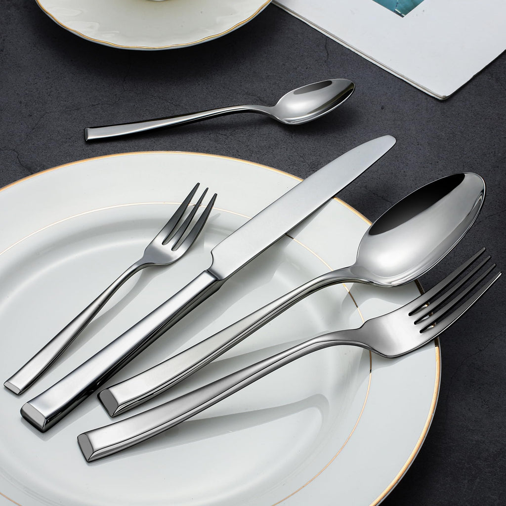 20-Piece Forged Silverware Set, Flatware Set for 4, 18/10 Premium Heavy Duty Stainless Steel Cutlery Set with Square