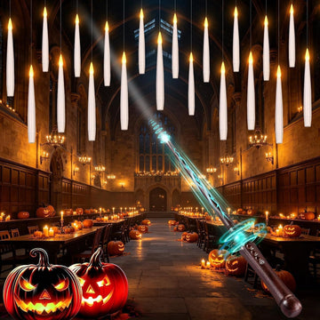 Upgraded Floating Candles with Wand for Halloween Decorations - Set of 20