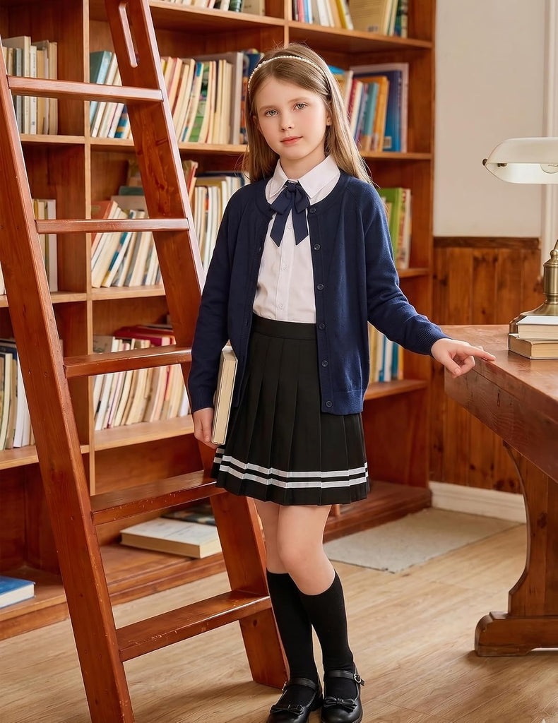Eyelet Button Up Sweater School Uniform Tops