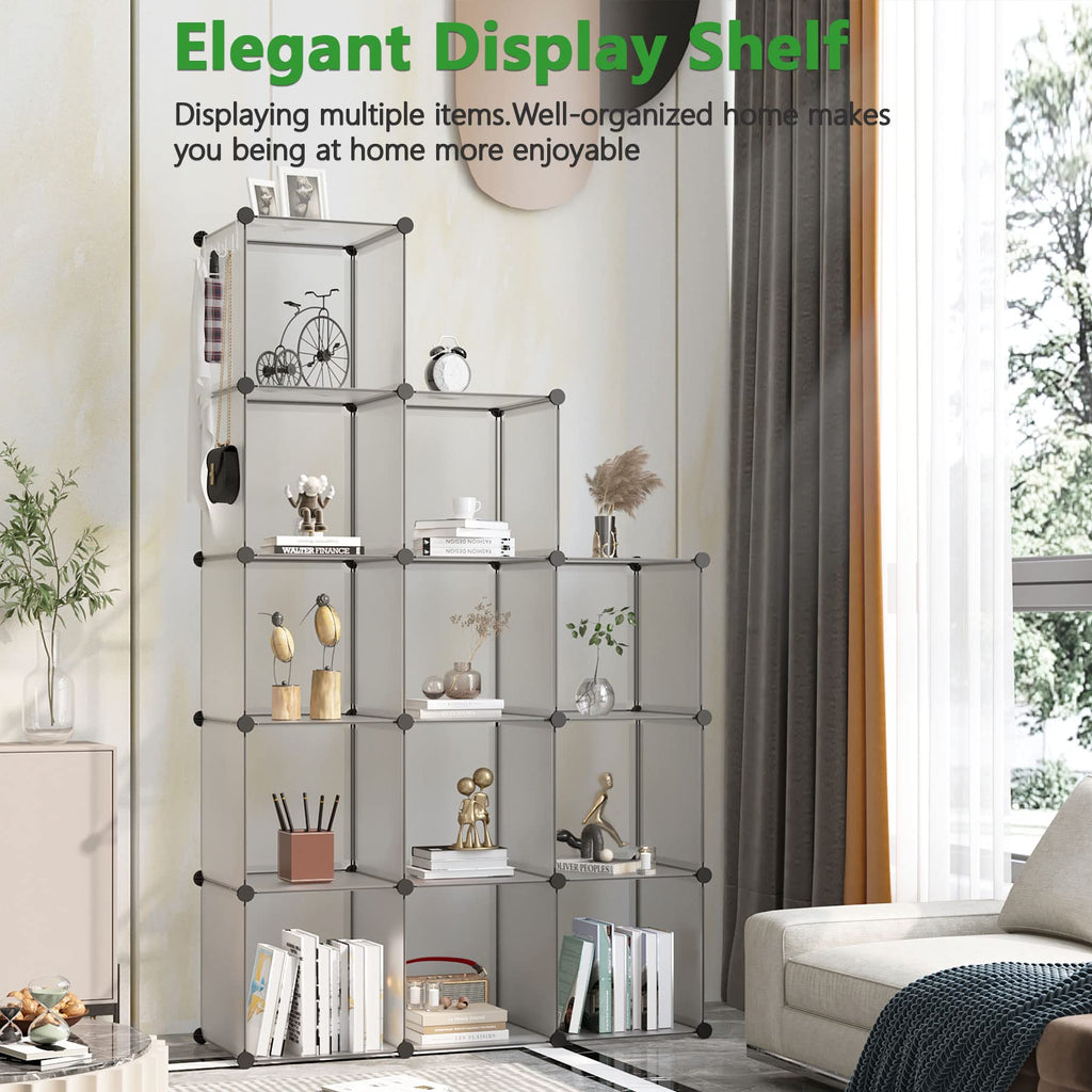 Cube Storage Organizer, 12-Cube Shelf Units, Closet Cabinet Grey