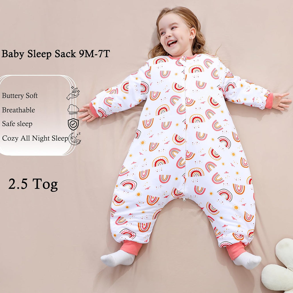 Toddler Sleep Sacks 2.5 TOG Winter Long Sleeve Sleep Sack with Legs Way Zipper Baby Wearable Blanket