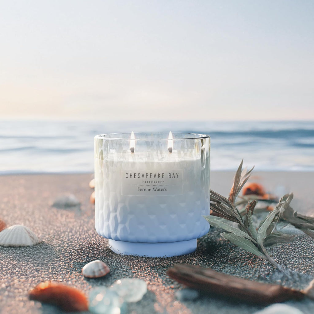 Chesapeake Bay, 11oz Serene Waters Scented Candle, Mood Evoking Fragrance, Textured Sea Glass-Inspired Jar, Premium - Set of 11