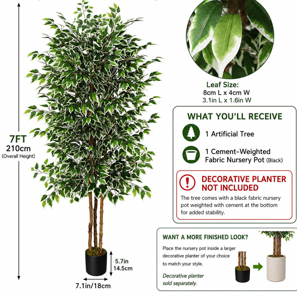 7 FT Artificial Ficus Tree with Real Wood Trunks, Faux Tree Indoor