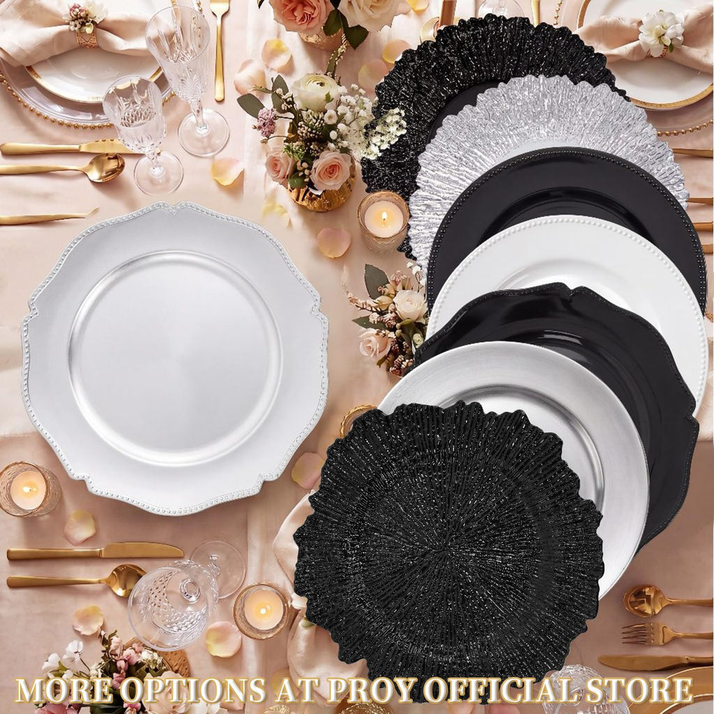 100 Pack Silver Charger Plates with Beaded Rim, 13 Inch Round Silver Chargers for Dinner Plates, Table Chargers for