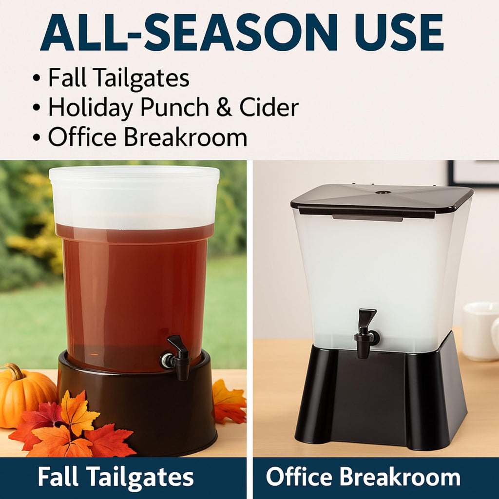 Round Beverage Dispenser, Durable Drink Dispenser with Spigot and Sturdy Base for Catering, Events, and Parties