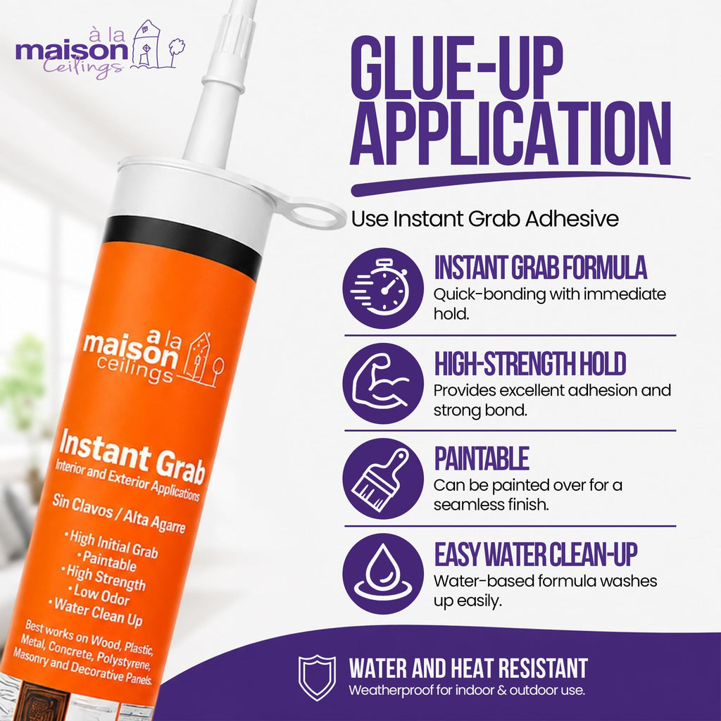 Instant Grab - Ceiling Tile Wall Panel & Crown Molding Adhesive - High-Strength Water-Resistant Glue for