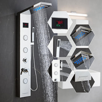 Shower Panel Tower System,Rain Shower Head Rainfall silver-LED