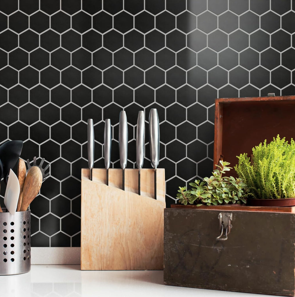 Metro 2" Hex Matte Black 11-1/8" x 12-5/8" Porcelain Mosaic Floor and Wall Tile