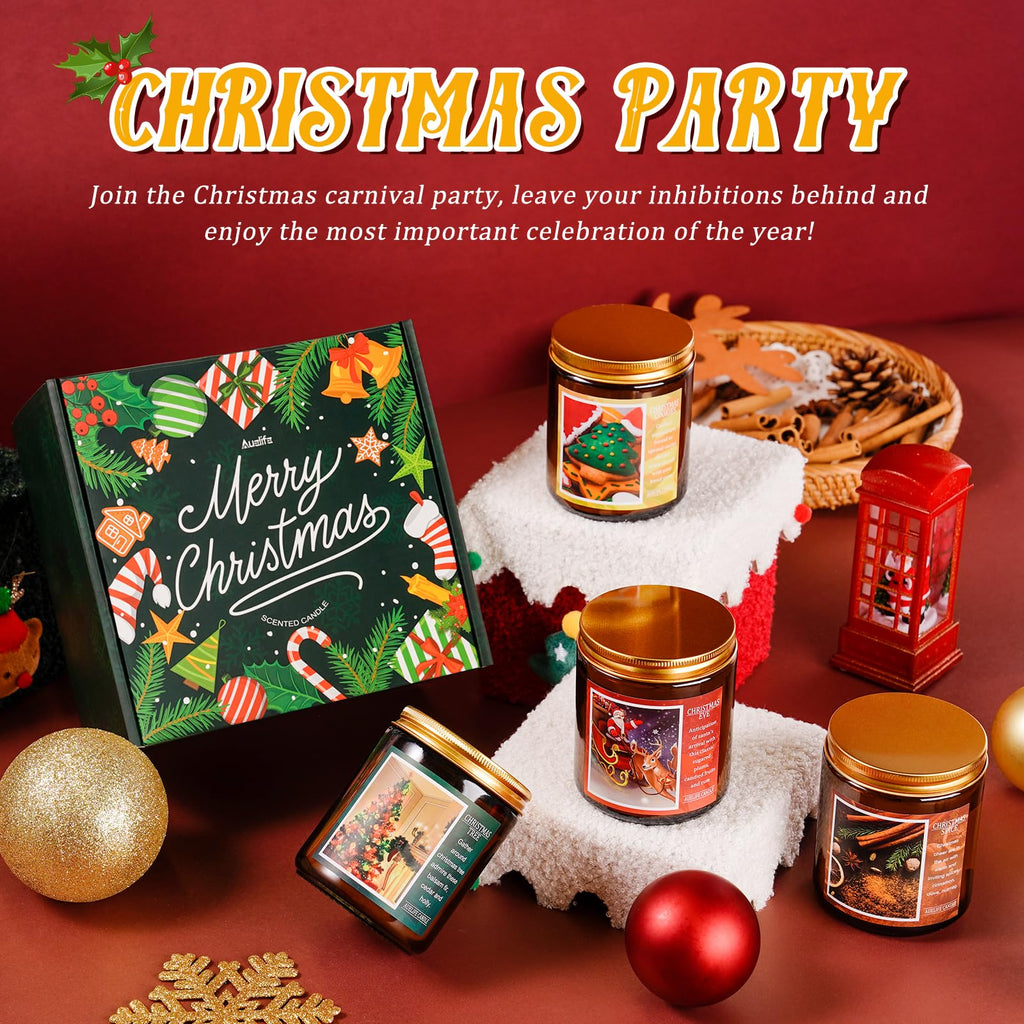 Christmas Set | 4Pack Scented Candles Holiday Gifts - Soy Candles Home Scented, Xmas Gift for Women and Men - Scents