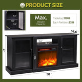 Fireplace TV Stand for TVs up to 65 Inches, Entertainment Center with 3D Realistic Flame Electric Fireplace and Open Shelves, Black