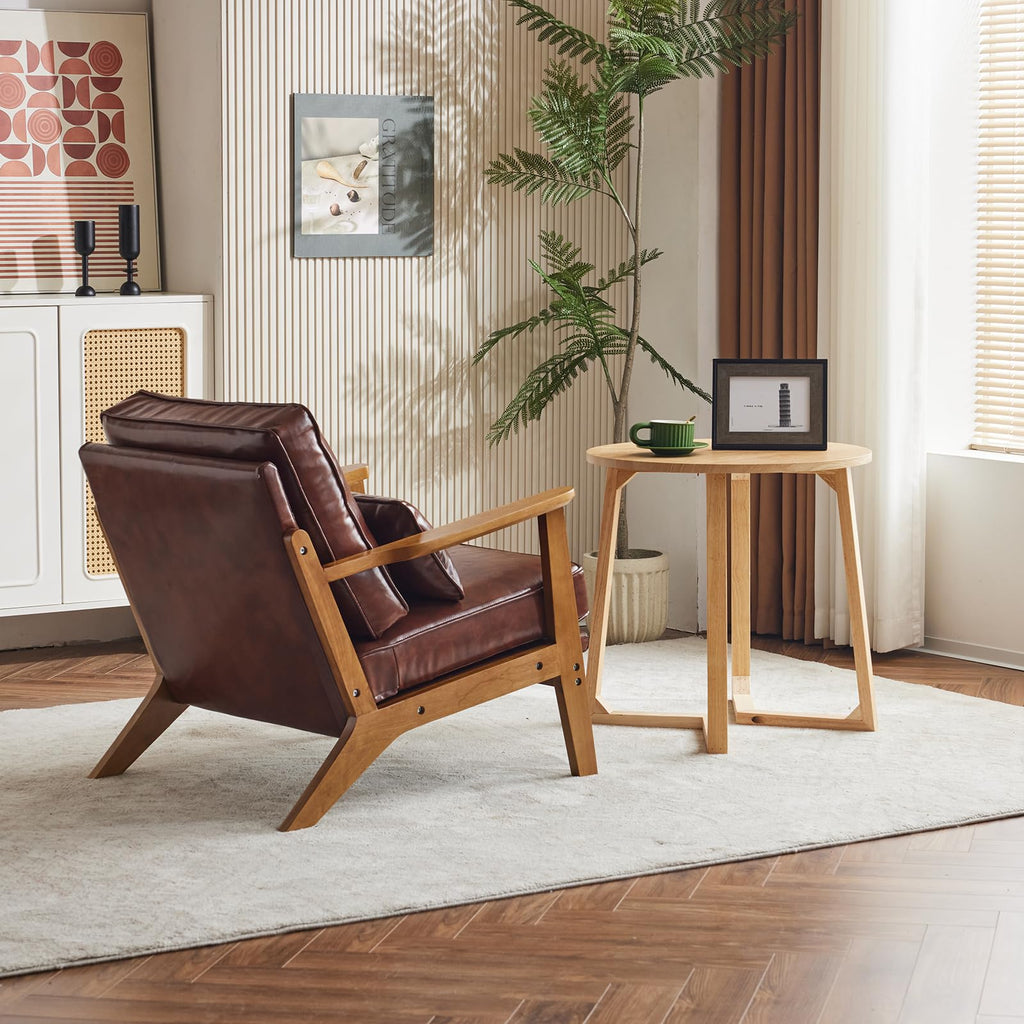 Mid-Century Lounge Accent Chair, Red-Brown