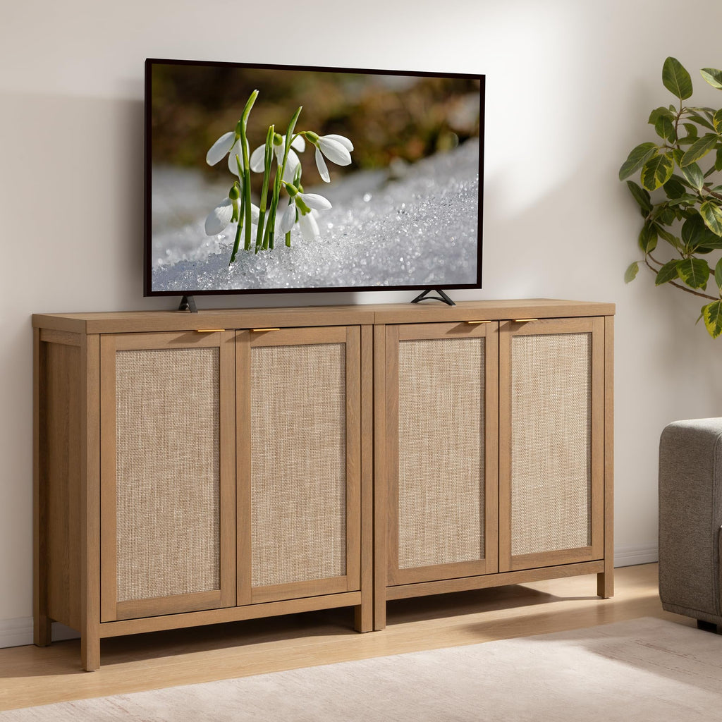 68" Rattan 4 Door Coffee Bar Cabinet