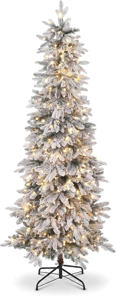 Pre‐Lit Snow Flocked Christmas Tree, Slim Pencil Xmas Tree