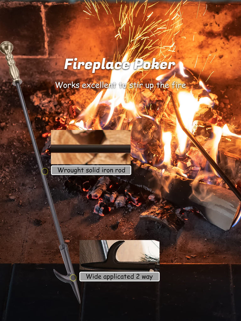 Fireplace Tools Set, Retro Gold Handle