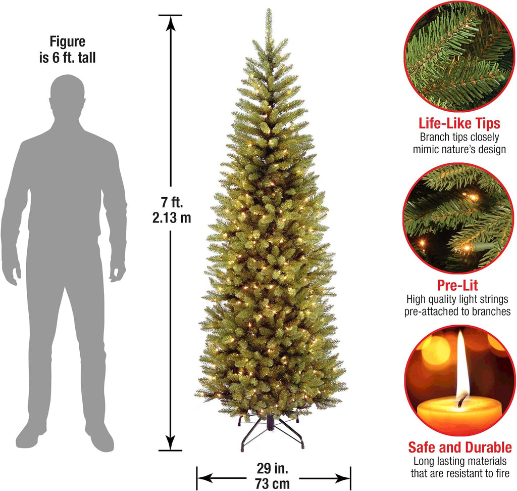 Tree Company 7ft Pre-Lit Kingswood Fir Slim Christmas Tree | 300 Clear Lights, 892 Tips, Includes Stand, Artificial