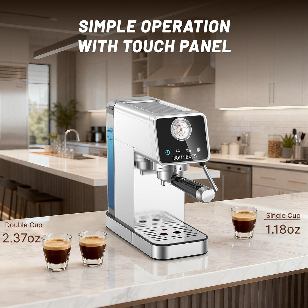 20 Bar Espresso Machine with Milk Frother, Semi-Automatic Espresso Machine with Pressure Gauge & Touchscreen, Compact