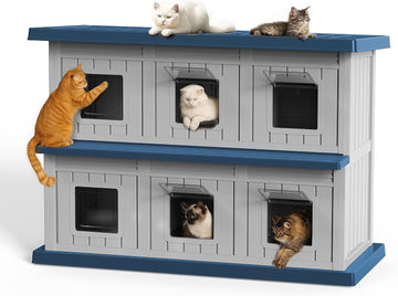 Outdoor Cat House Resin Double-Decker Cat Houses for Cats Weatherproof Large Space Cat Shelter Indoor & Outdoor Use