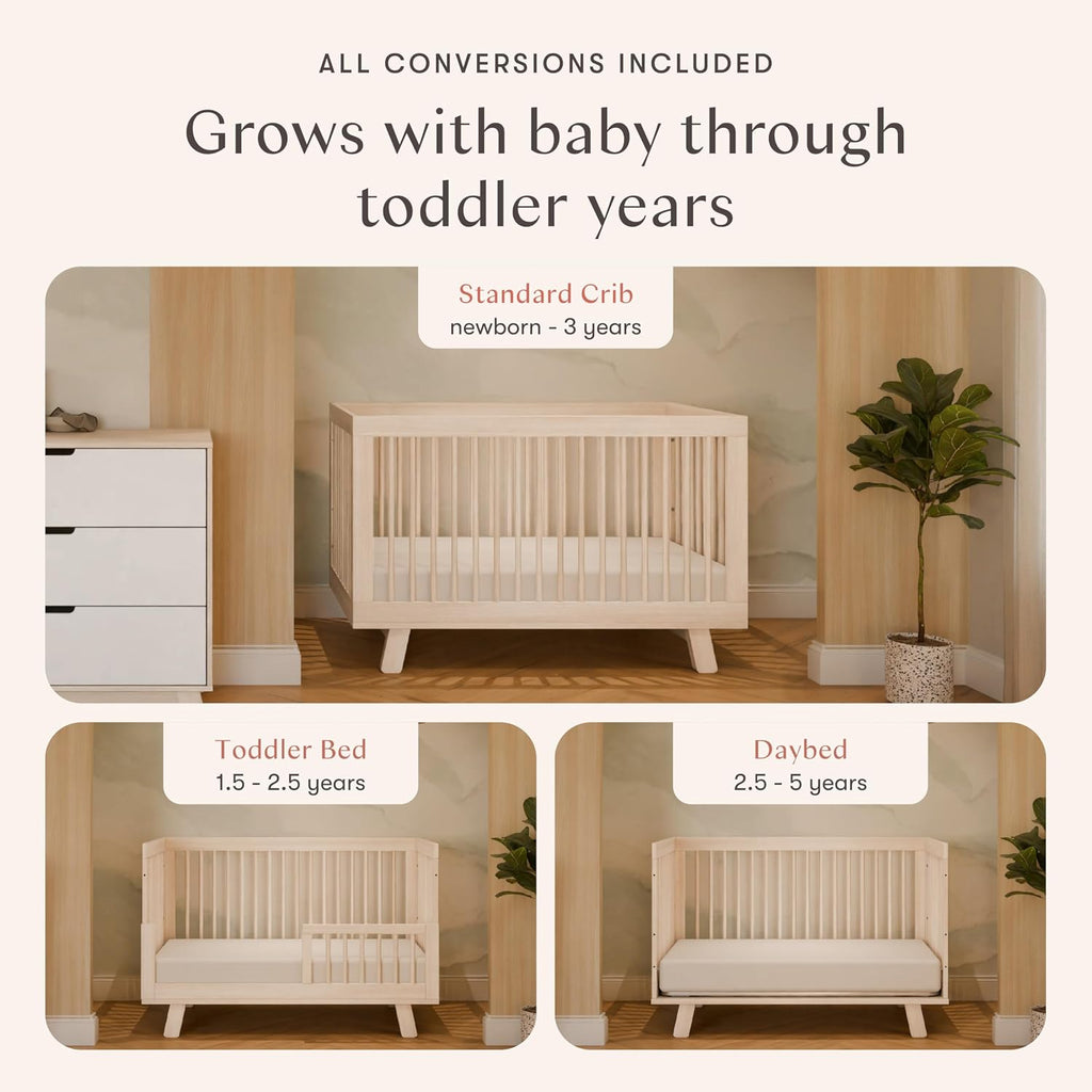 Hudson 3-in-1 Convertible Baby Crib ,Washed Natural | GREENGUARD Gold Certified Wooden Crib - Converts to Toddler Bed