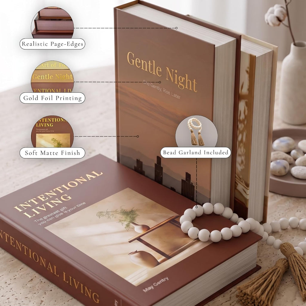 Decorative Books for Coffee Table - Set of 3 Faux/Fake Book Storage Boxes Decor, Neutral Minimalist Book Decor for