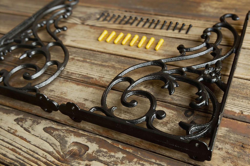 16 Inches Shelf Brackets 4 Pack Cast Iron Black Corbels 16'' * 9.5'' Decorative Shelf Supply Mouting Screws Included