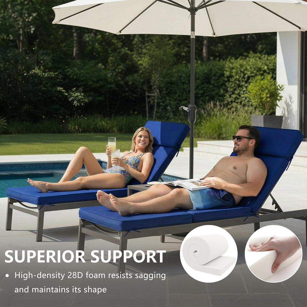 72 x 21 Inch Outdoor Chaise Lounge Cushions Set of 2 - Removable Cover, 4-Section Design, Water-Repellent &